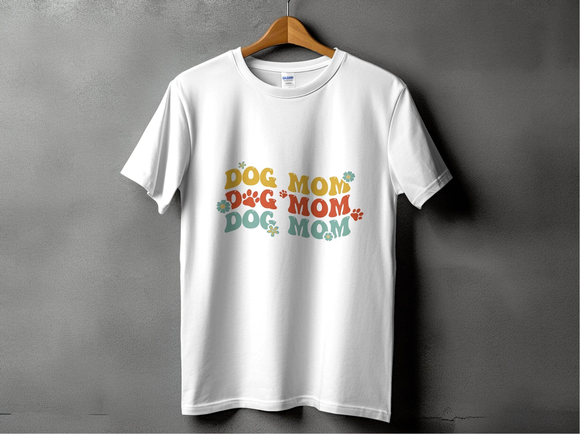 Dog Mom Retro Style with Flowers and Paw Prints T-Shirt - Design & Vybe