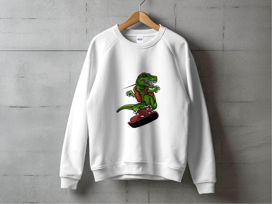 Dinosaur On a Snowboard Cartoon Graphic Style Sweater - Design & Vybe