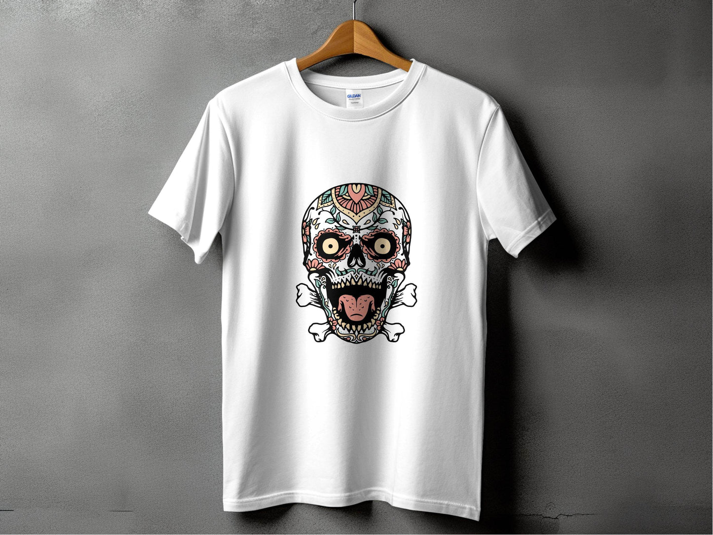 Skull with Floral Pattern on a Bone Design Graphic T-Shirt - Design & Vybe