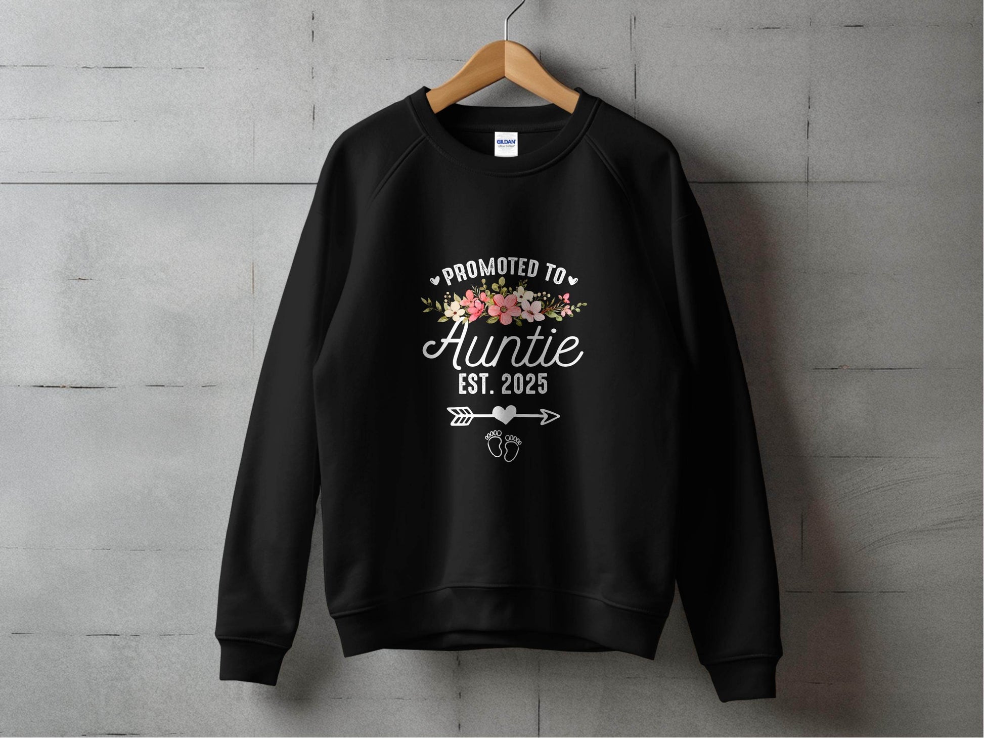 Promoted To Auntie Floral Arrow Baby Feet Est 2025 Sweater - Design & Vybe