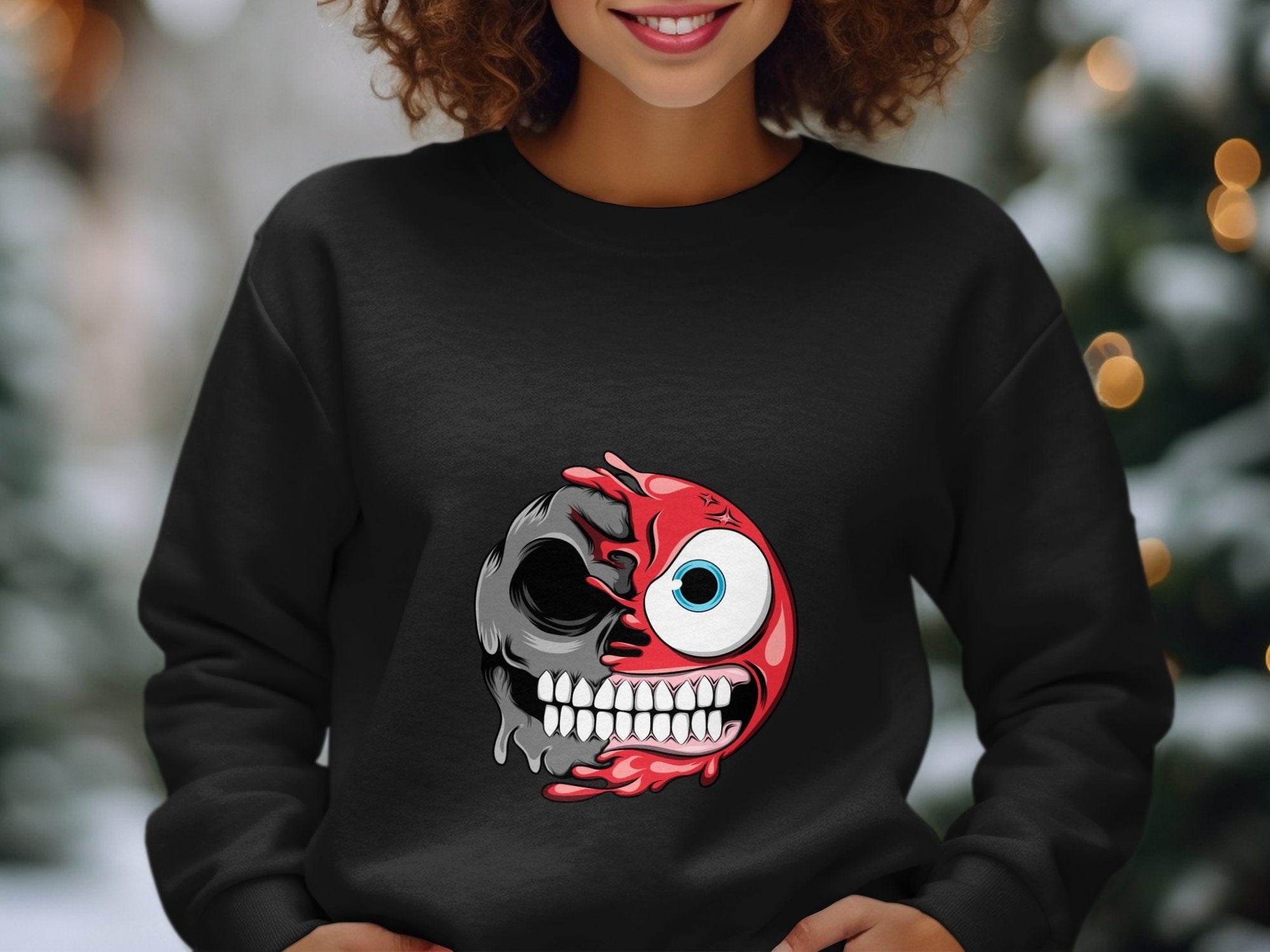 Half Skull And Cartoon Face Fun Graphic Design Sweater - Design & Vybe