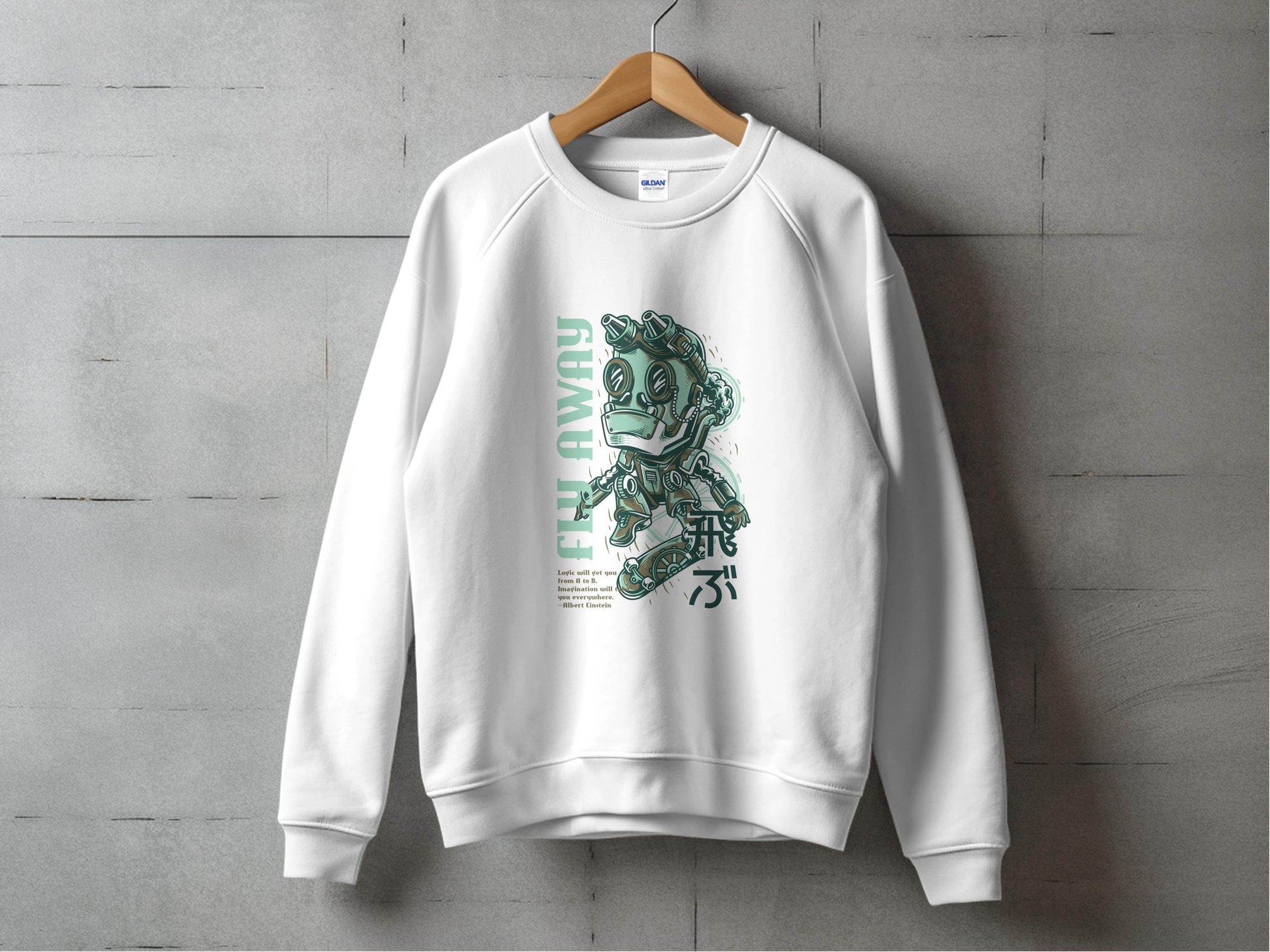 Fly Away Steampunk Robot Skateboard Graphic Design Sweater - Design & Vybe