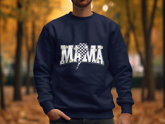 Retro Mama Checkered Bolt Floral Design Graphic Sweater - Design & Vybe