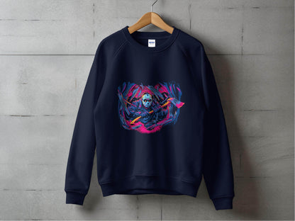 Masked Horror with Axes Abstract Graphics Cool Sweater - Design & Vybe