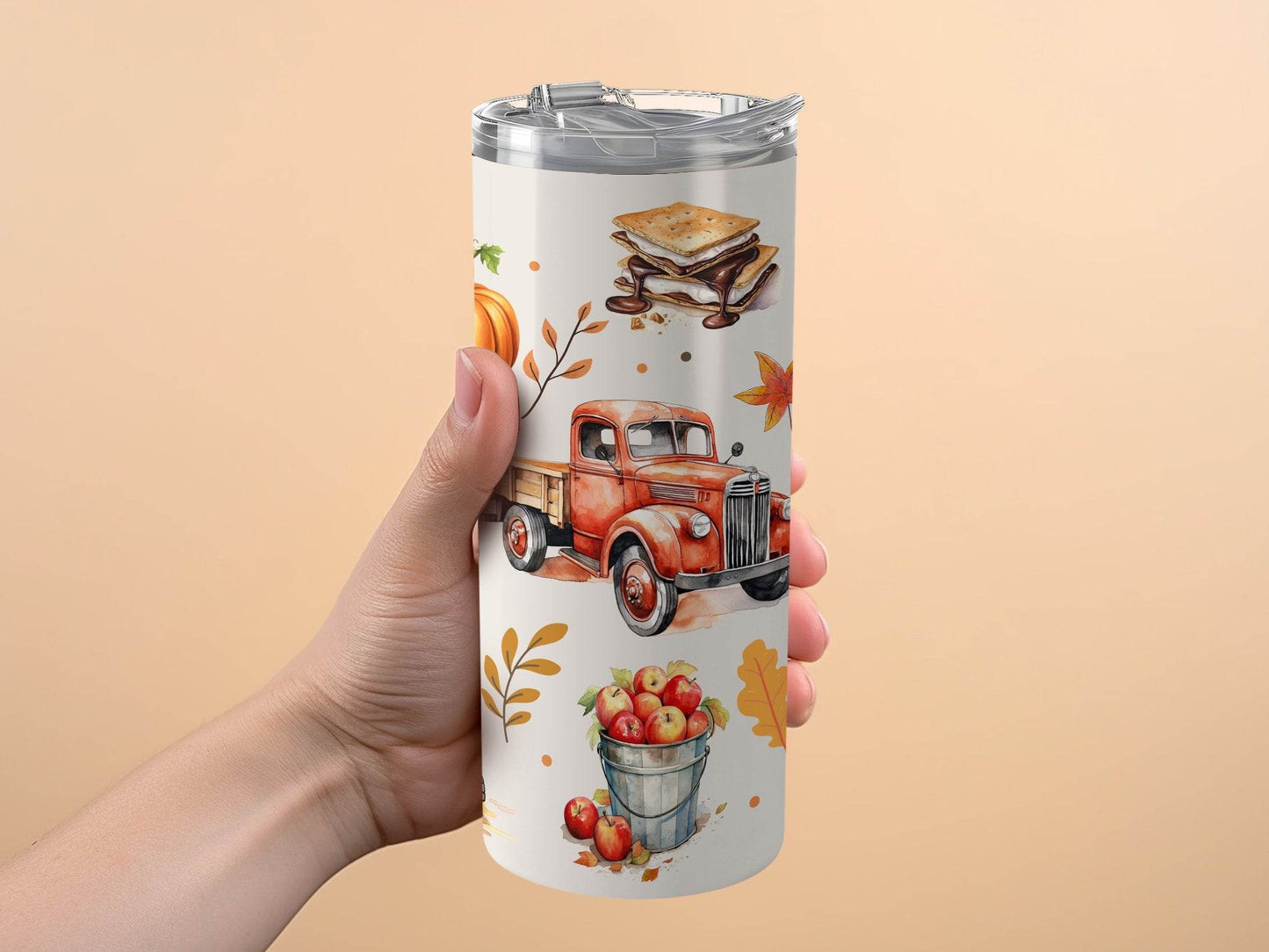 Farm Theme Autumn Harvest Truck Pumpkins Smores Fall Boots Design Tumbler - Design & Vybe