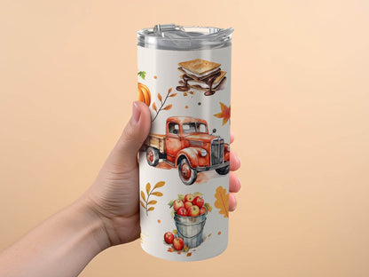 Farm Theme Autumn Harvest Truck Pumpkins Smores Fall Boots Design Tumbler - Design & Vybe