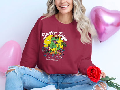 Cool Dinosaur Surfing Printed Stylish Sweater - Design & Vybe