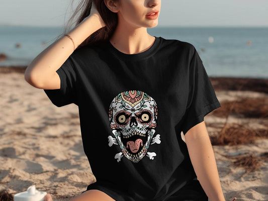 Skull with Floral Pattern on a Bone Design Graphic T-Shirt - Design & Vybe