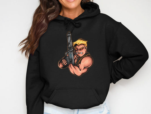 Cartoon Soldier Print Black Hoodie product