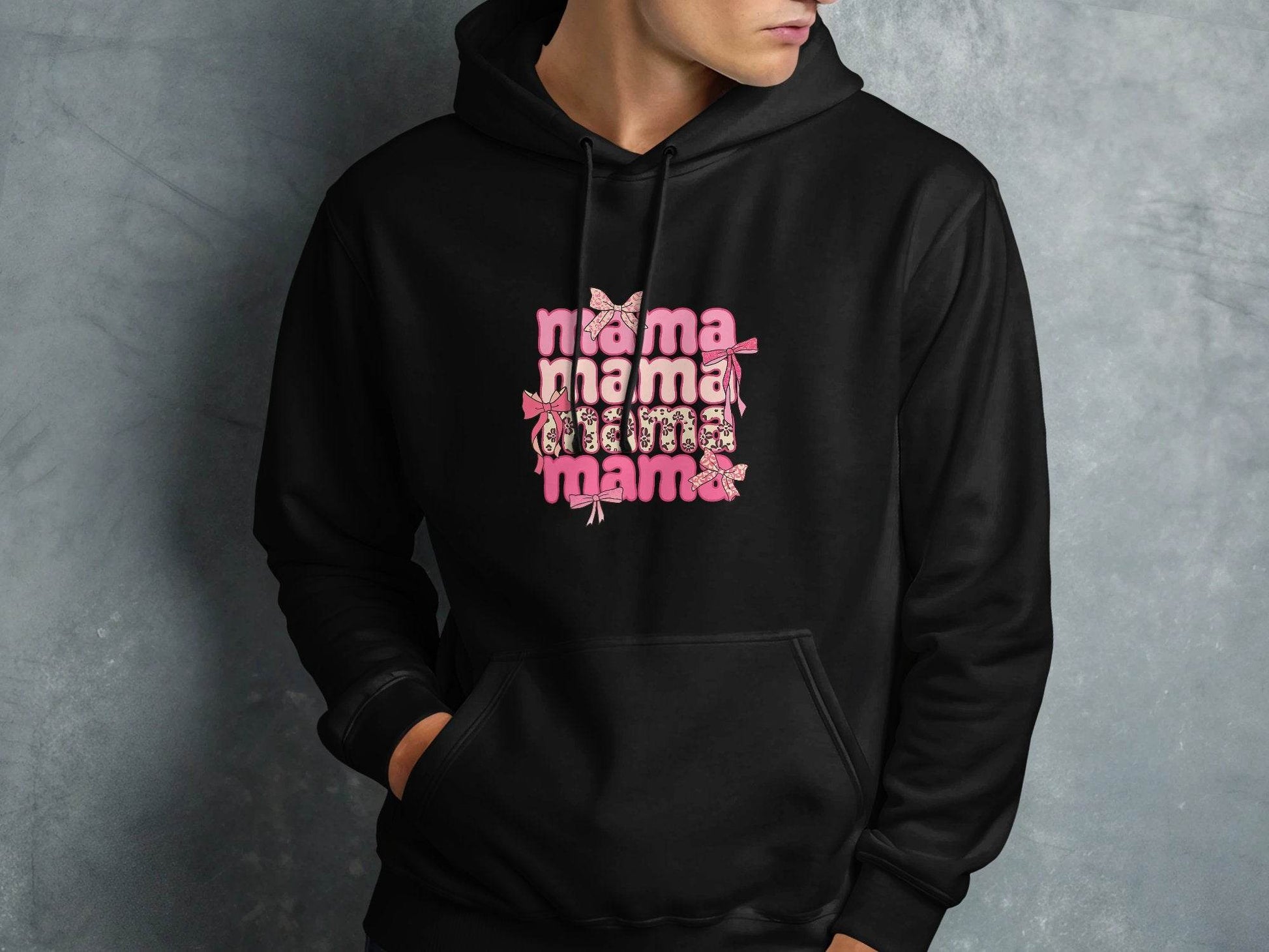 Mama Repeated With Bows Pink Themed Artwork Hoodie - Design & Vybe