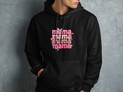 Mama Repeated With Bows Pink Themed Artwork Hoodie - Design & Vybe