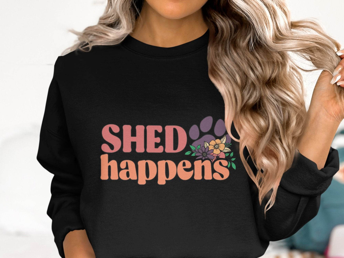 Shed Happens Dog Paw with Flowers Funny Dog Lover Sweater - Design & Vybe