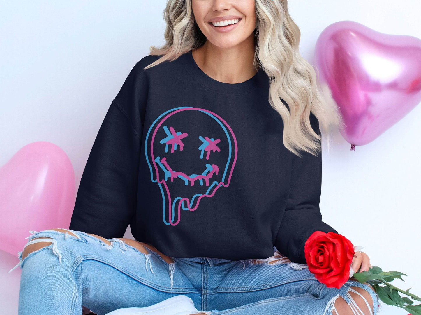 Unique Funny Dripping Smiley Graffiti Dead Face Graphic Sweater - Design & Vybe