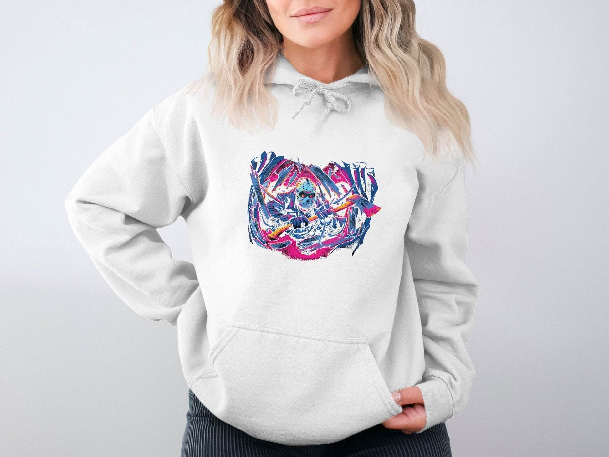 Masked Horror with Axes Abstract Graphics Cool Hoodie - Design & Vybe