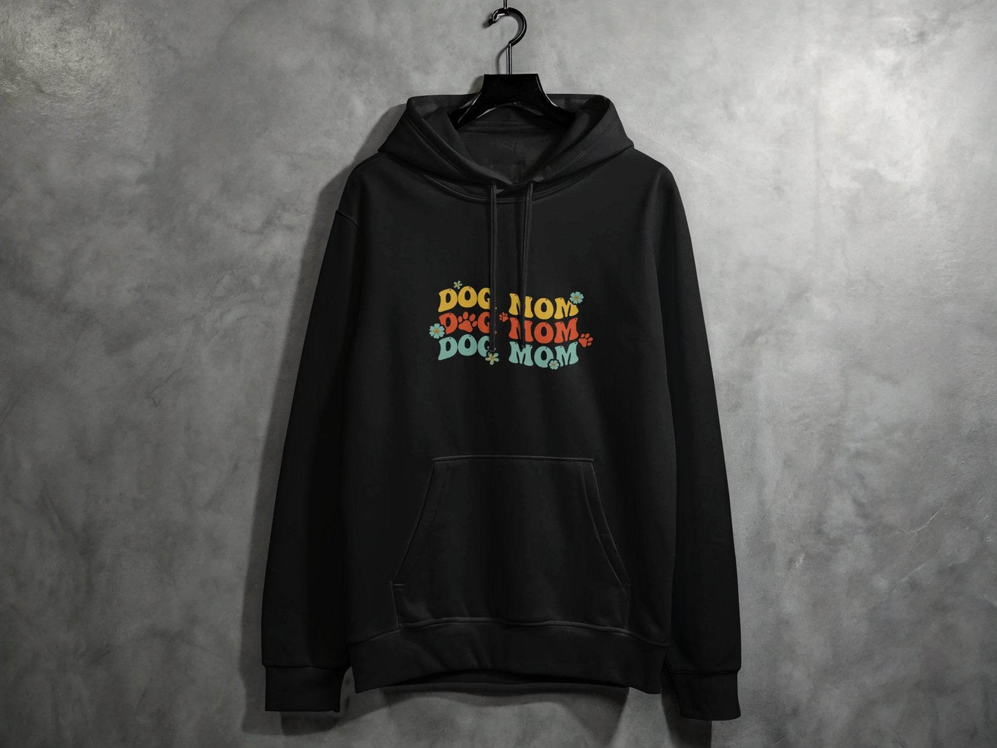 Dog Mom Retro Style with Flowers and Paw Prints Hoodie - Design & Vybe