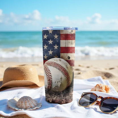 Patriotic Baseball Themed Travel Tumbler Beach product
