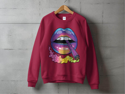 Colorful Lips Smoking Weed Design Sweater - Design & Vybe