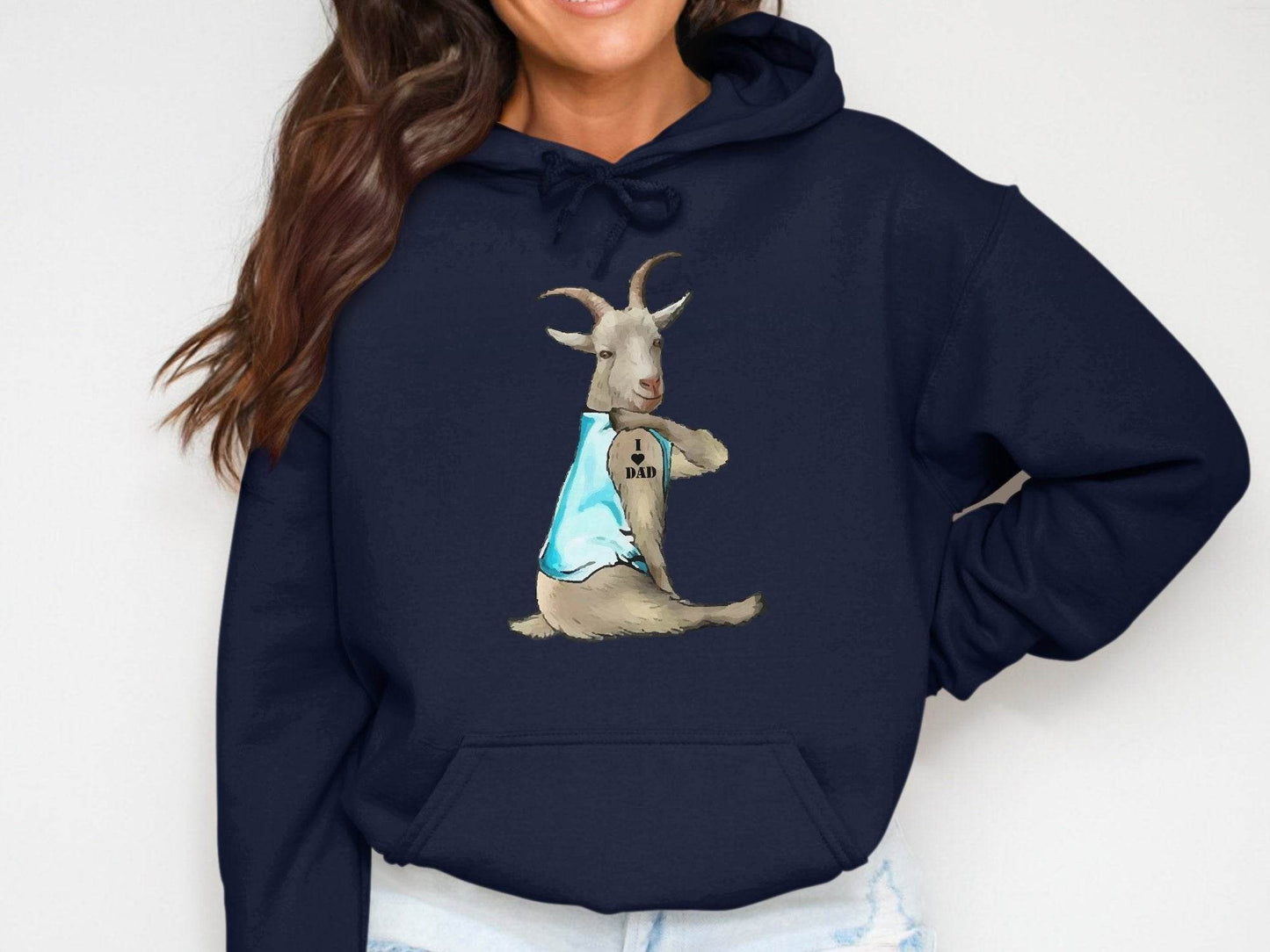 I Love Dad Print Quirky Goat Design Hoodie - Design & Vybe