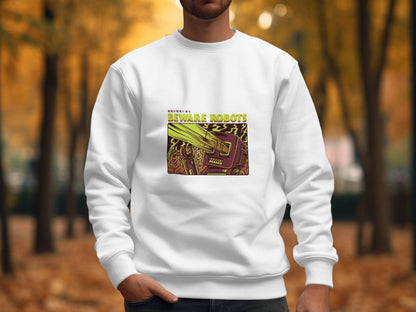 Retro Robot Invasion Graphic Beware Robots Sweaters - Design & Vybe