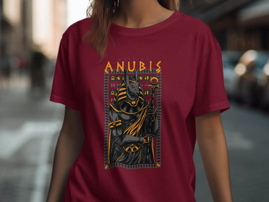 Anubis Warrior with Hieroglyphs Illustration Graphic T-Shirt - Design & Vybe