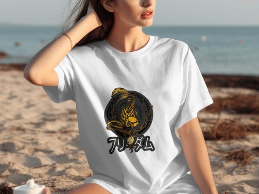 Golden Koi Fish Mandala Japanese Freedom Graphic T-Shirt - Design & Vybe