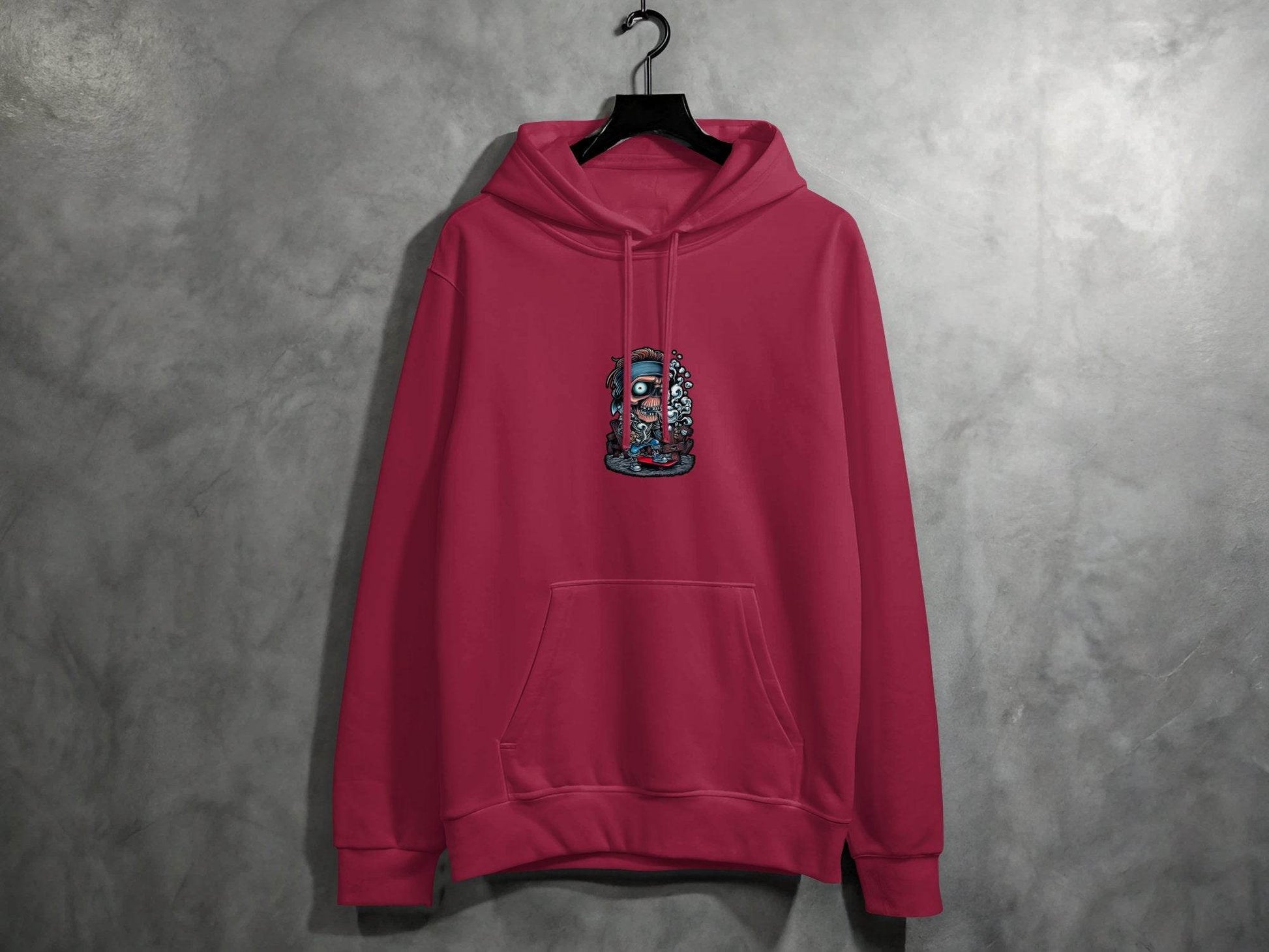 Skull On Skateboard Smoking Cartoon Art Illustration Hoodie - Design & Vybe