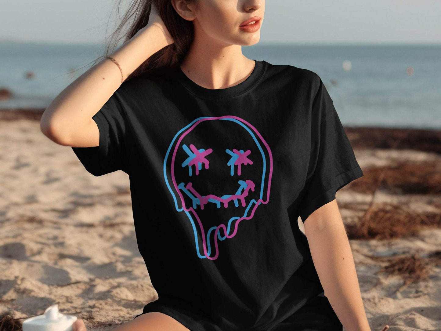 Unique Funny Dripping Smiley Graffiti Dead Face Graphic T-shirt - Design & Vybe