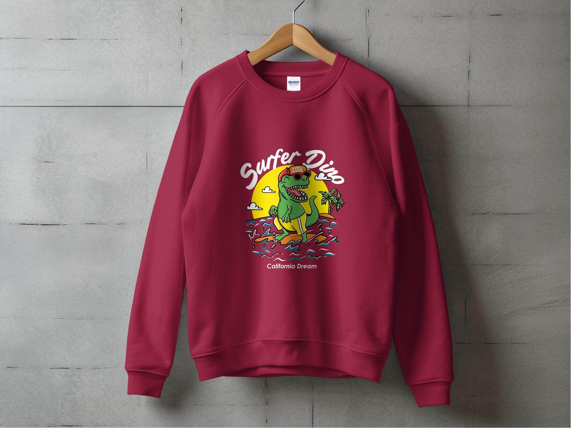 Cool Dinosaur Surfing Printed Stylish Sweater - Design & Vybe