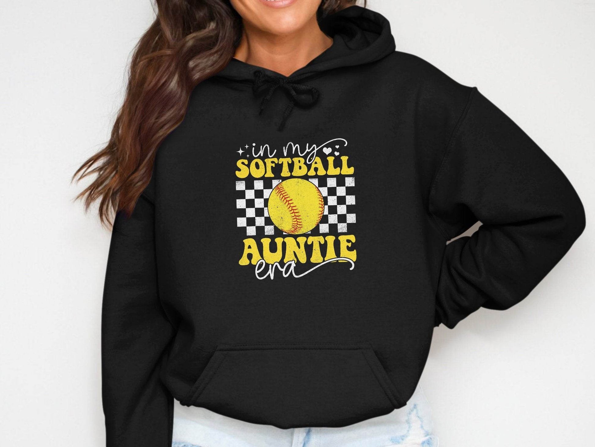 In My Softball Auntie Era Groovy Retro Proud Graphic Design Image Hoodie - Design & Vybe
