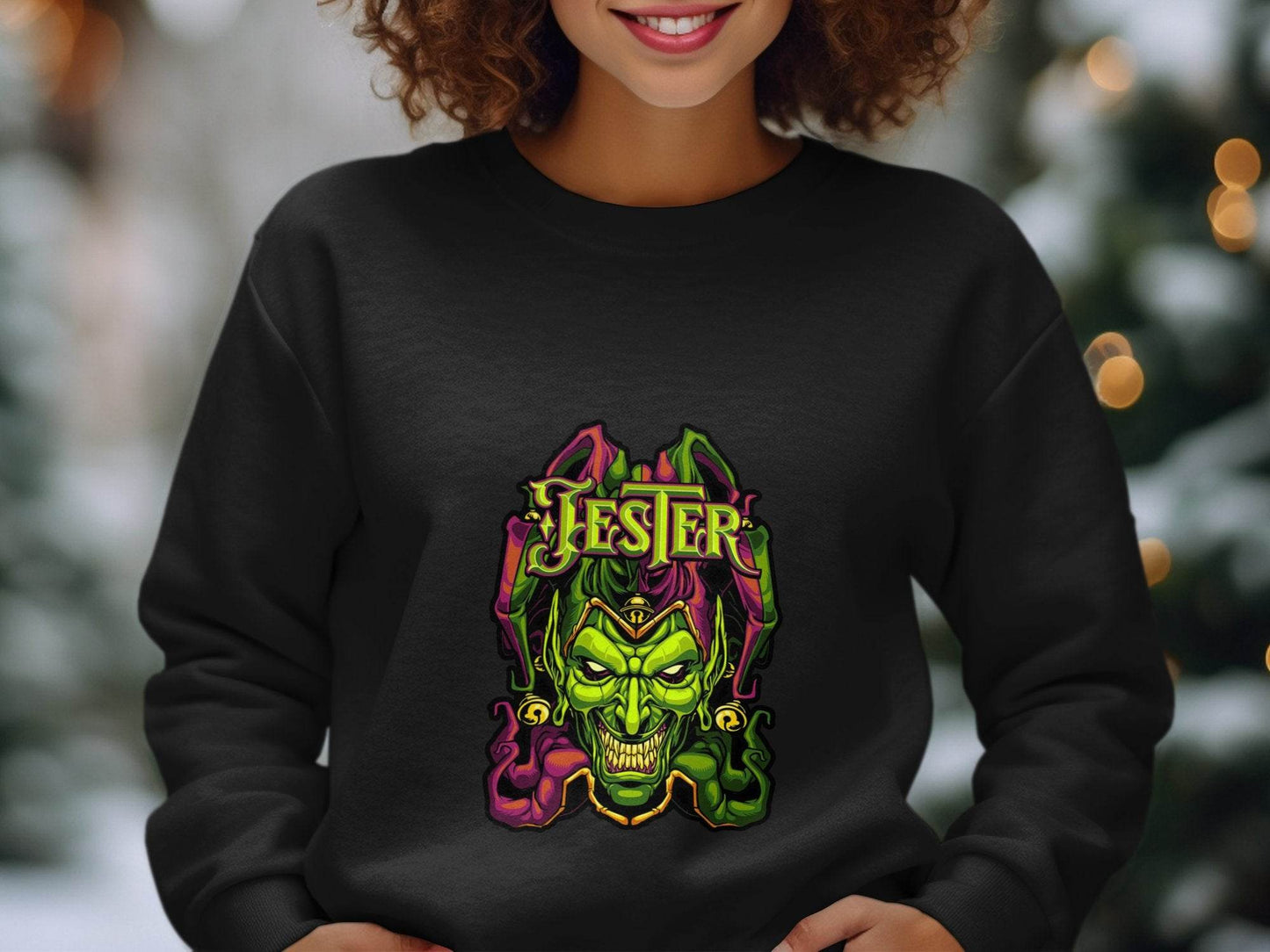 Wicked Jester Graphic Green Purple Gold Artwork Hoodie - Design & Vybe