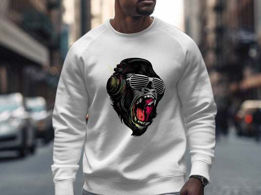 Funky Gorilla with Shades and Headphones Sweater - Design & Vybe