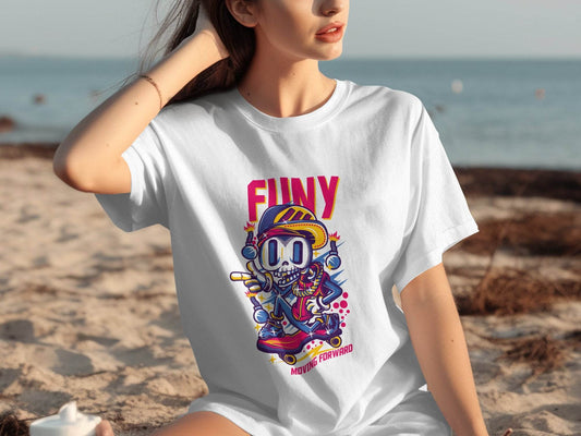 Funny Skull With Bomb On Skateboard Moving Forward T-Shirt - Design & Vybe