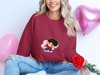 Cute Cartoon Boy In Red Hoodie Carrot in Hand Sweater - Design & Vybe