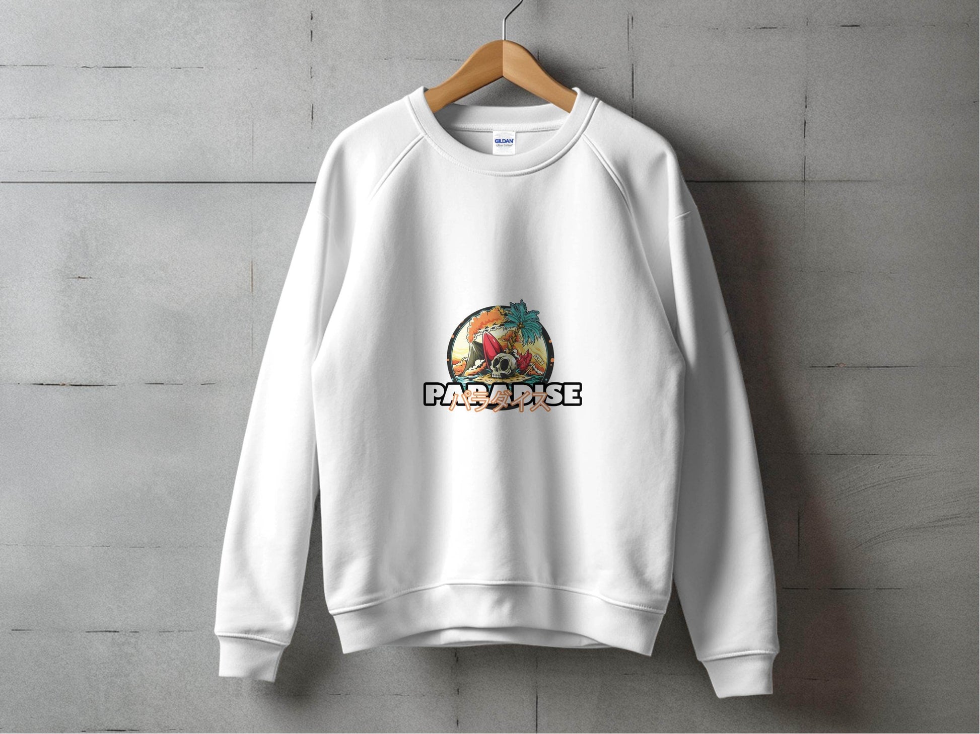 Paradise Skull Island With Surfboard Graphic Sweater - Design & Vybe