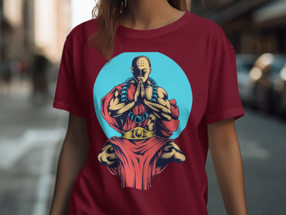 Monk in Meditation Graphic on Red T-shirt product type