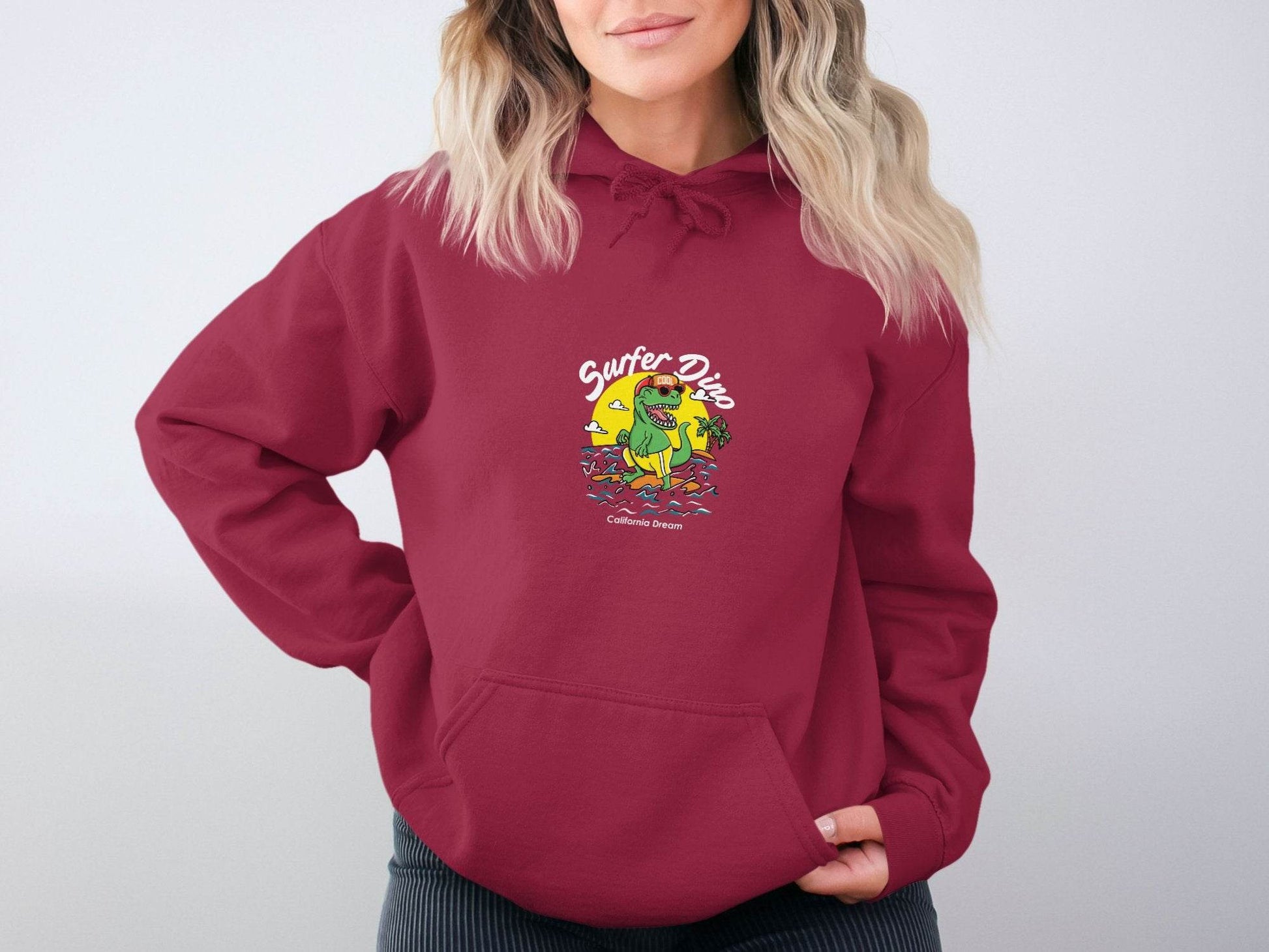 Cool Dinosaur Surfing Printed Stylish Hoodie - Design & Vybe