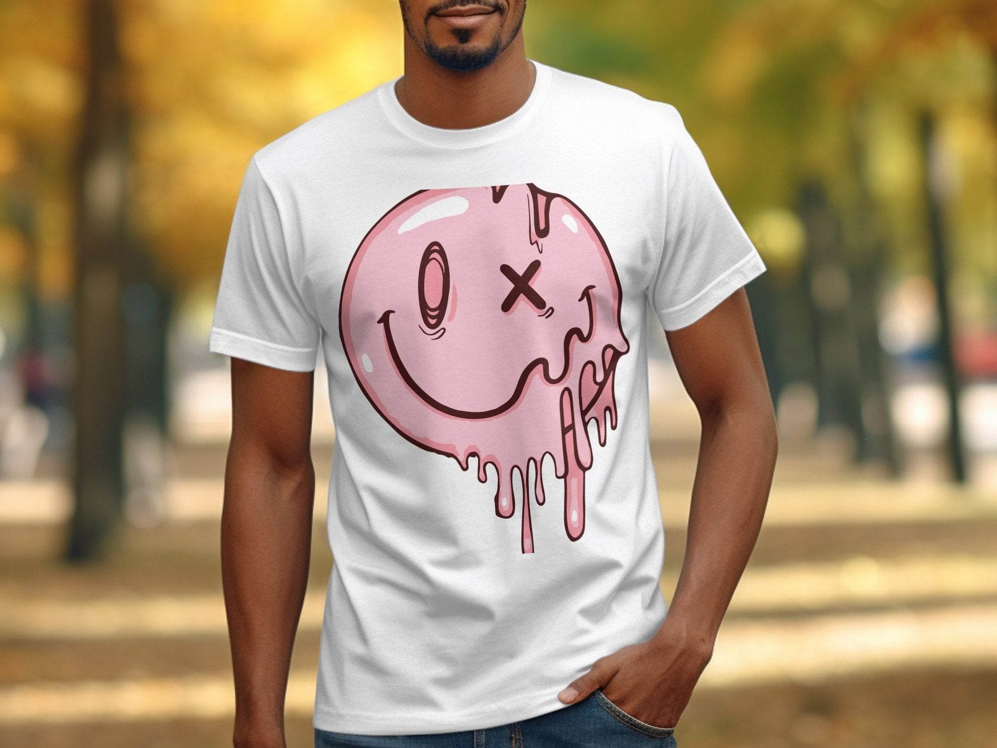 Melting Dripping Smiley Graphic Accent T-Shirt - Design & Vybe