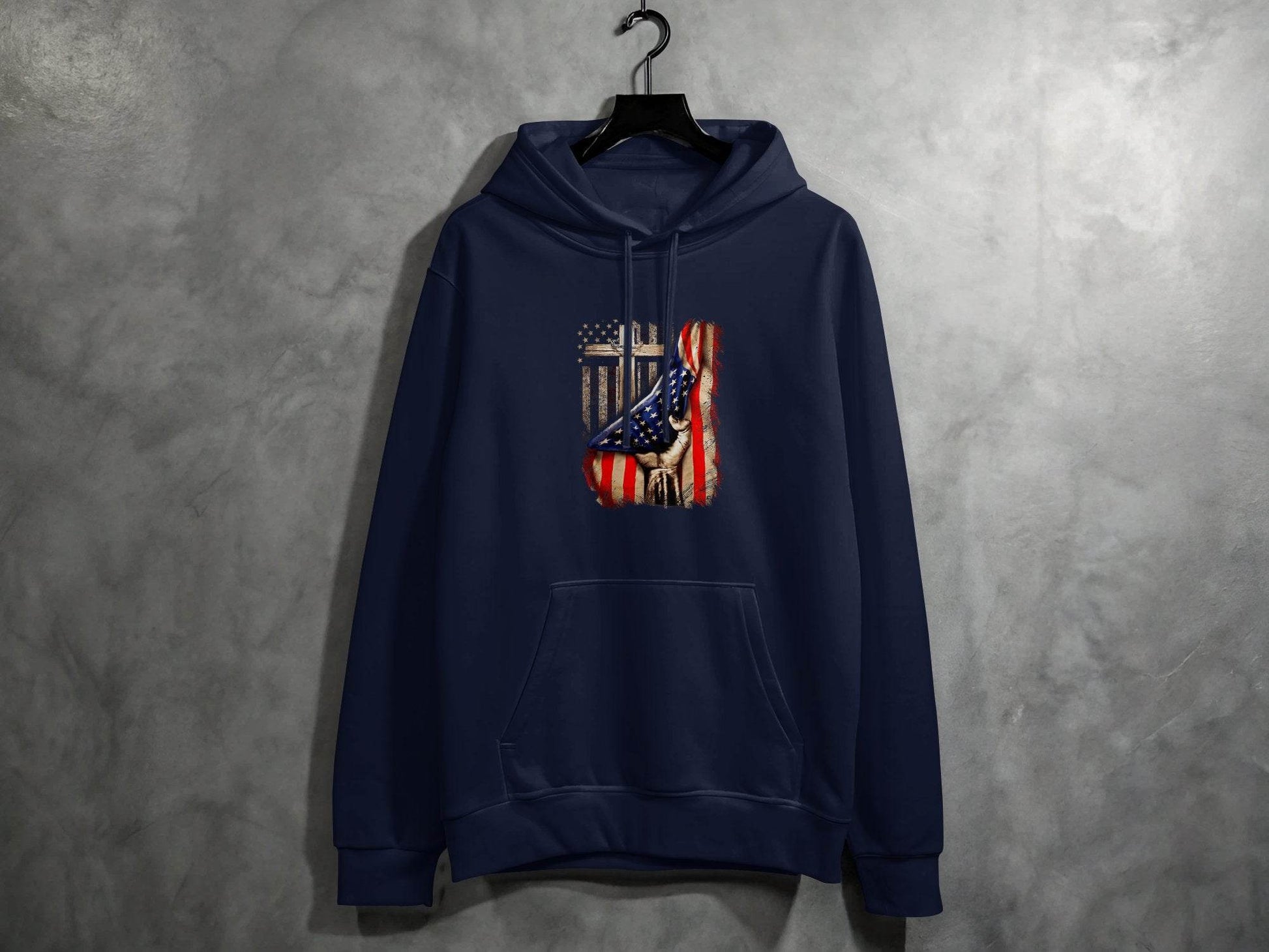 American Flag Plus Cross Held in Hand Design Hoodie - Design & Vybe