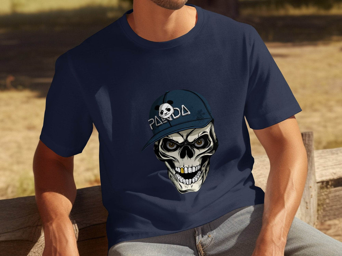 Grim Panda Skeleton on a Dark BaseBall Hat Artwork T-Shirt - Design & Vybe