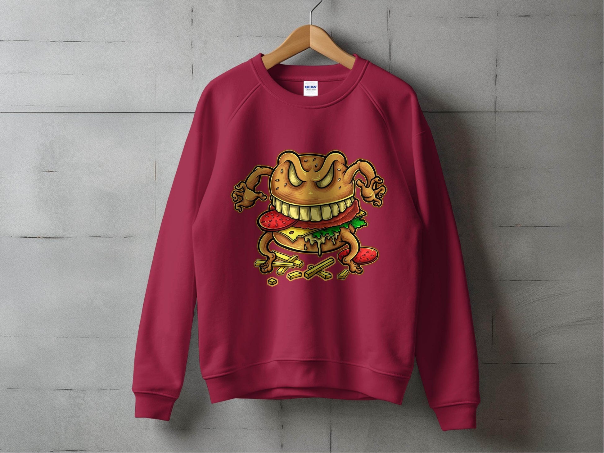 Quirky Cartoon Monster Cheeseburger Graphic Sweater - Design & Vybe