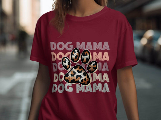 Dog Mama Paw Print Repeating Wording Design Image T-Shirt - Design & Vybe