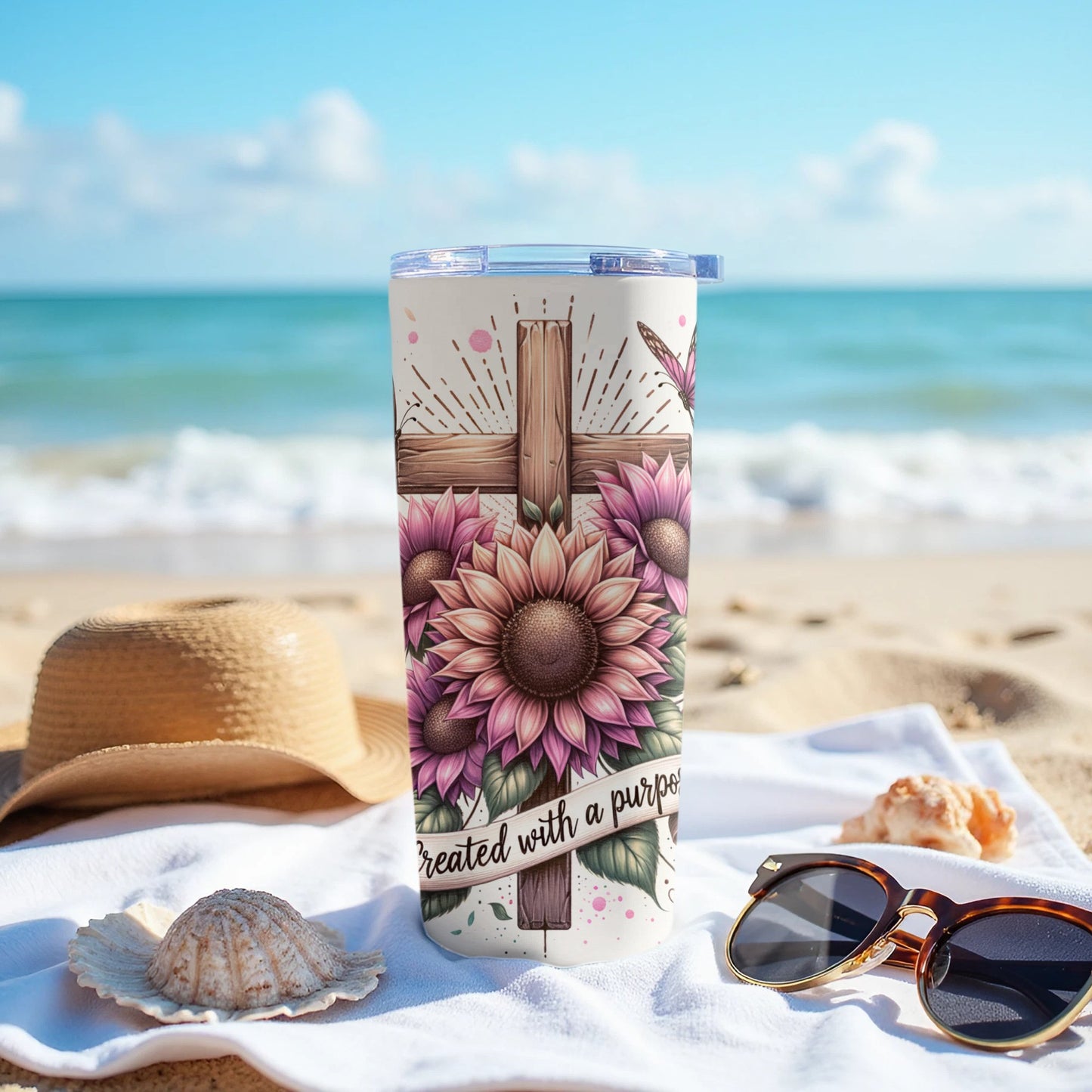 Beautiful Floral Cross Design Tumbler Inspirational Product