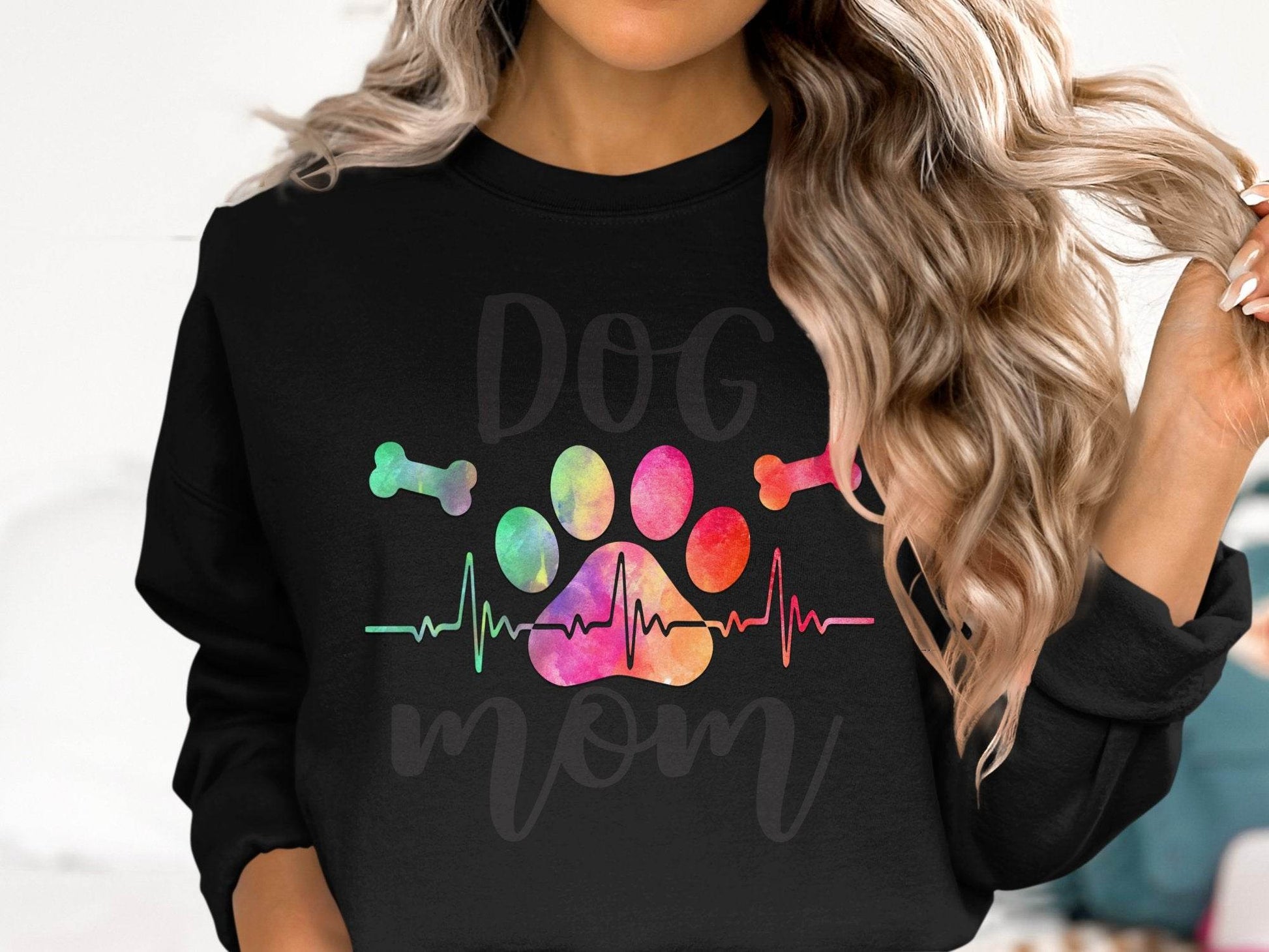 Dog Mom with Paw Print and Heartbeat Graphic Design Sweater - Design & Vybe