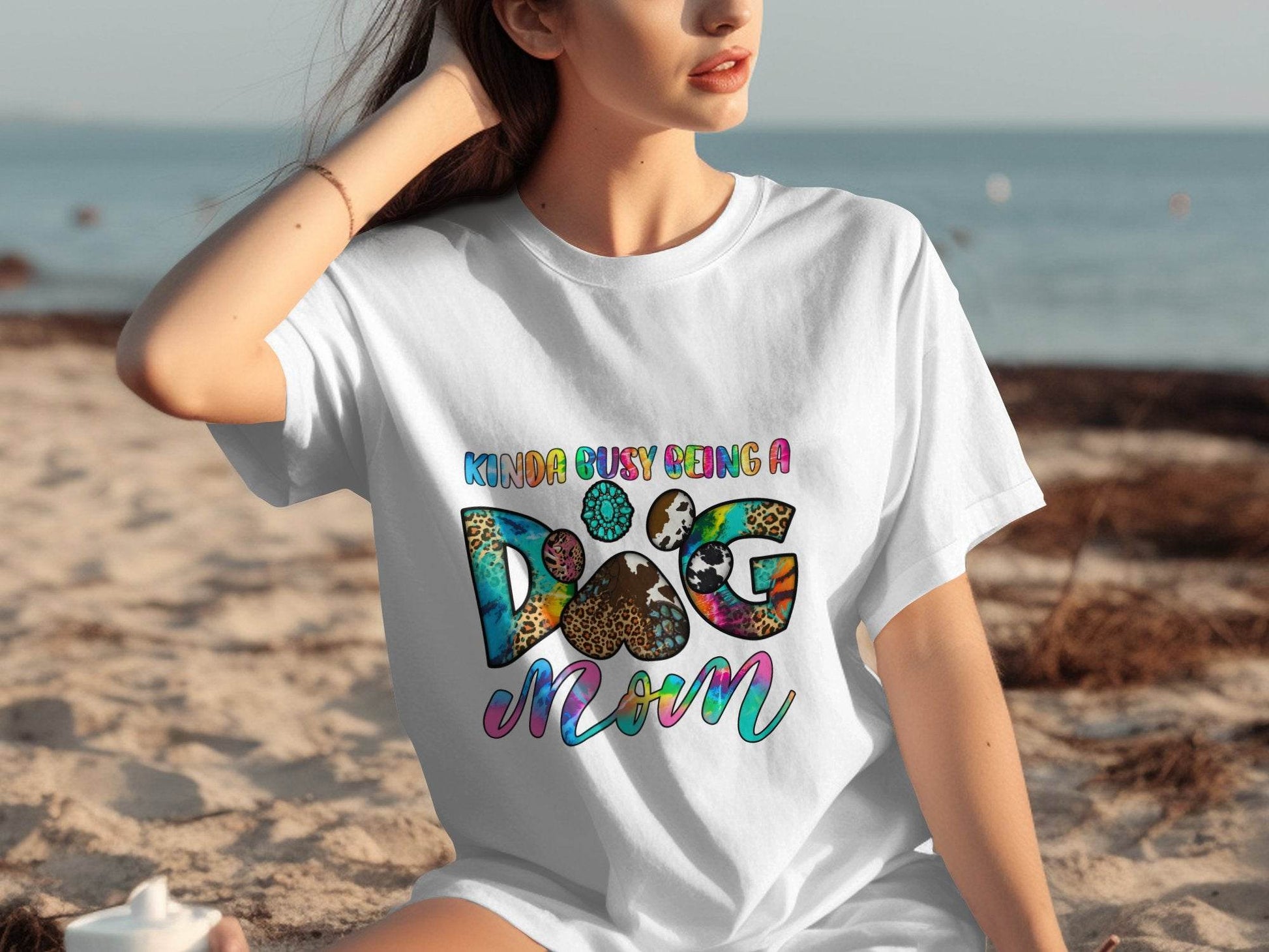 Kinda Busy Being a Dog Mom Animal Prints Letter Design T-Shirt - Design & Vybe