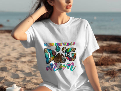 Kinda Busy Being a Dog Mom Animal Prints Letter Design T-Shirt - Design & Vybe