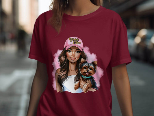 Yorkie Mom Hat with Adorable Dog Illustration T-Shirt - Design & Vybe