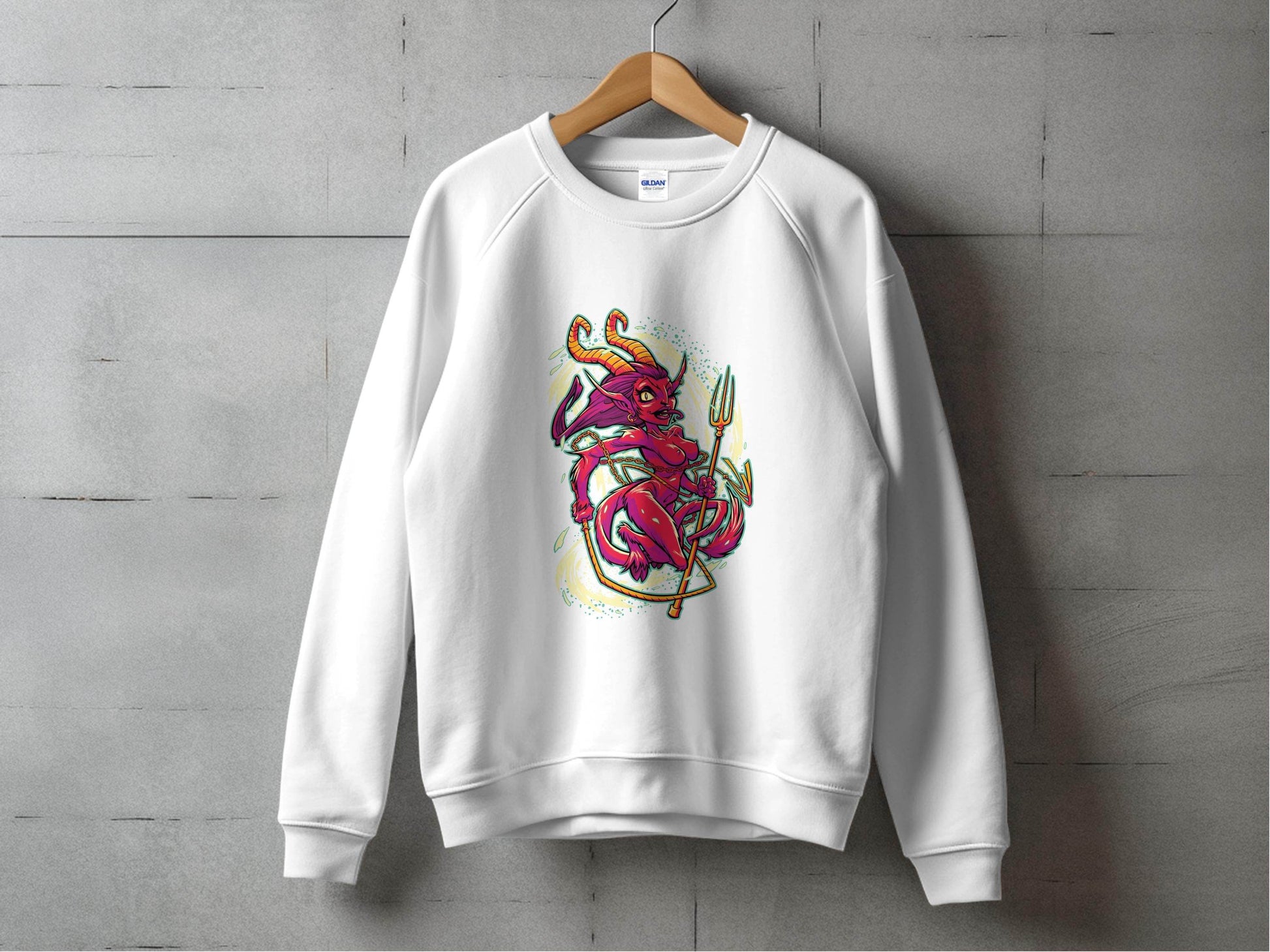 Fiery Temptress Devil Girl Art With A Pitchfork Sweater - Design & Vybe