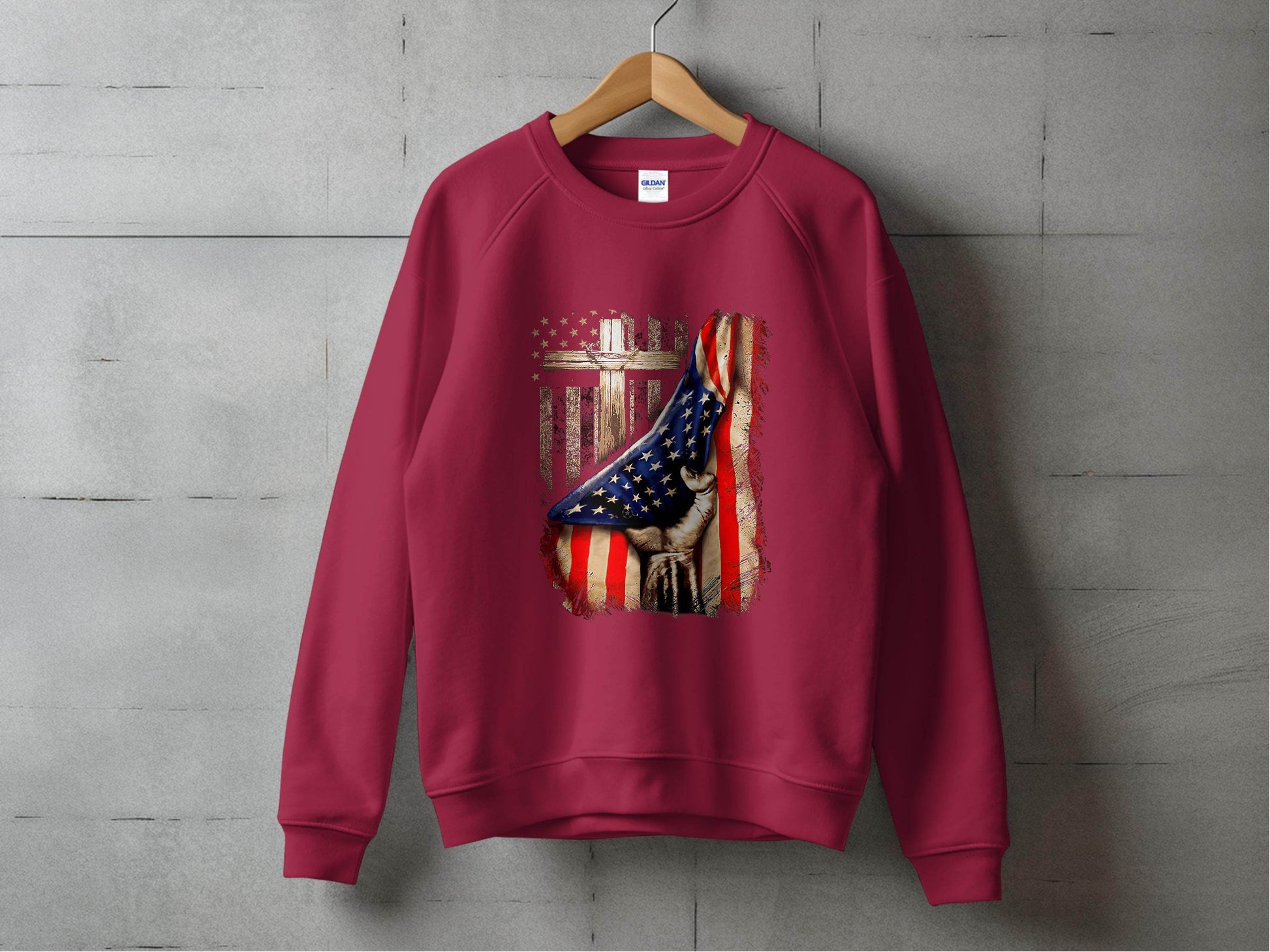 American Flag Plus Cross Held in Hand Design Sweater - Design & Vybe