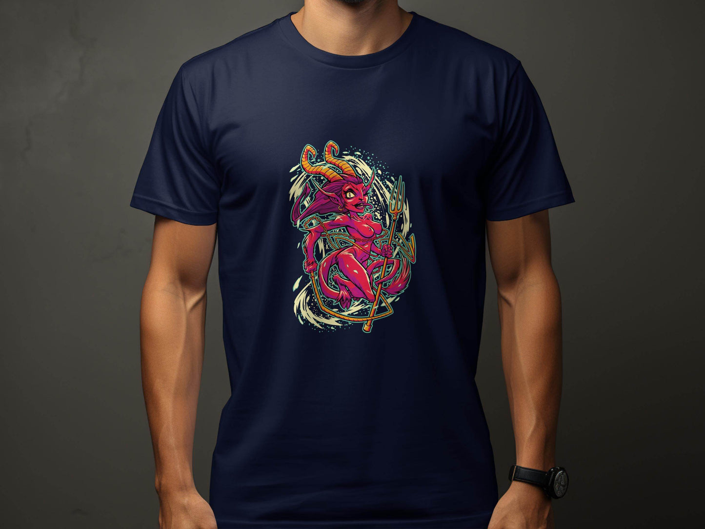 Fiery Temptress Devil Girl Art With A Pitchfork T-Shirt - Design & Vybe