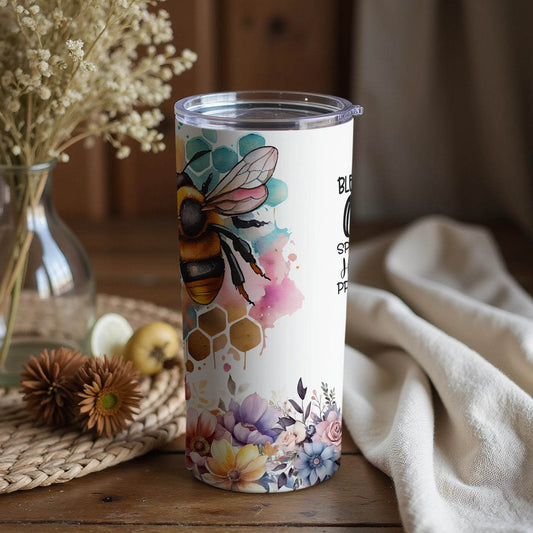 Blessed By God Spoiled By My Husband Bee Watercolor Tumbler - Design & Vybe